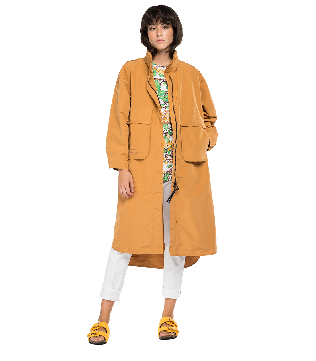 美品　リプレイ　ナイロンジャケット　ロング　カモフラ  レディース　XXS レディース 透湿防水 パッカブルロングフーデッドジャケット